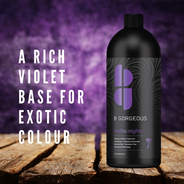 B.Gorgeous 2HR  "Malibu Nights" 1 Liter: The "Malibu Nights" spray tanning solution has become a customer favorite, and for good reason! 
 * Rapid Development:
   * The violet base is crucial for counteracting unwanted orange tones.